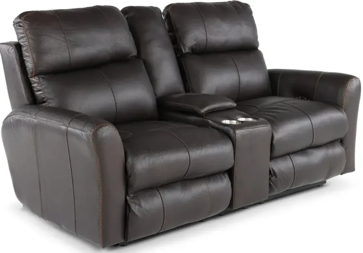 Fredda Dark Brown Power Reclining Loveseat with Console