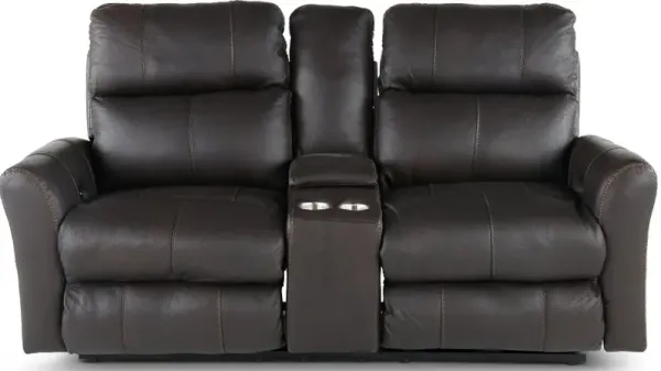 Fredda Dark Brown Power Reclining Loveseat with Console