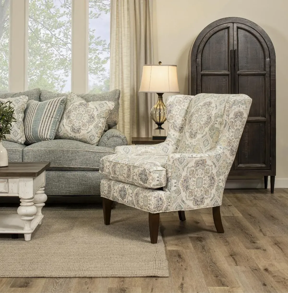 Fargo Off-White, Beige, and Blue Wingback Chair