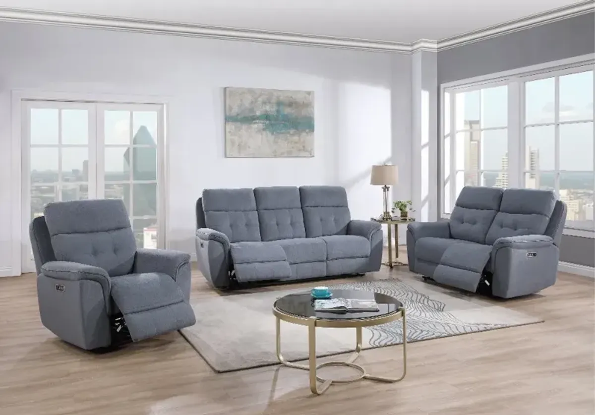 Spencer Storm Blue Power Reclining Sofa with Power Headrest and Lumbar