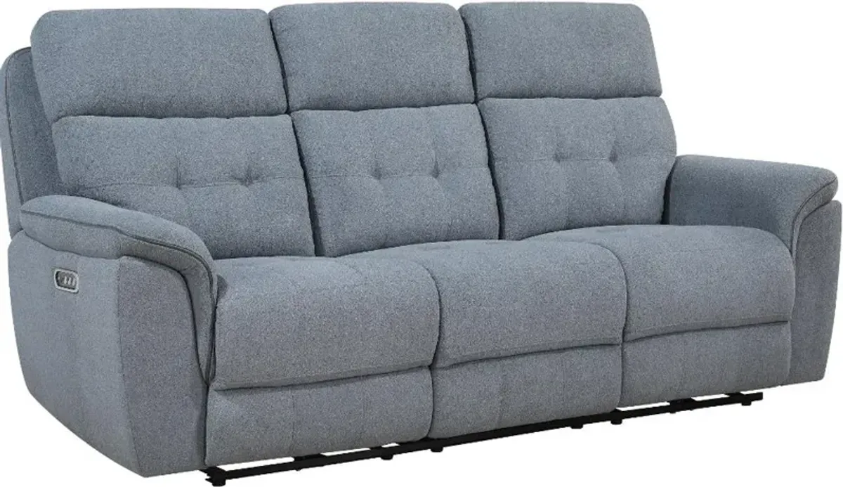 Spencer Storm Blue Power Reclining Sofa with Power Headrest and Lumbar