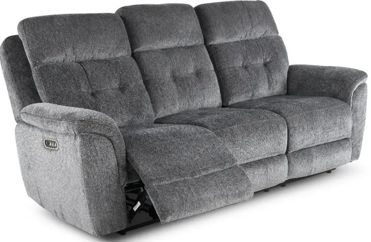 Spencer Storm Blue Power Reclining Sofa with Power Headrest and Lumbar