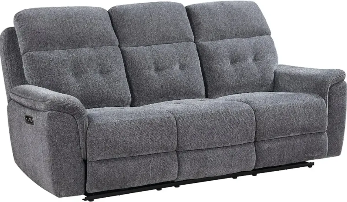 Spencer Storm Blue Power Reclining Sofa with Power Headrest and Lumbar