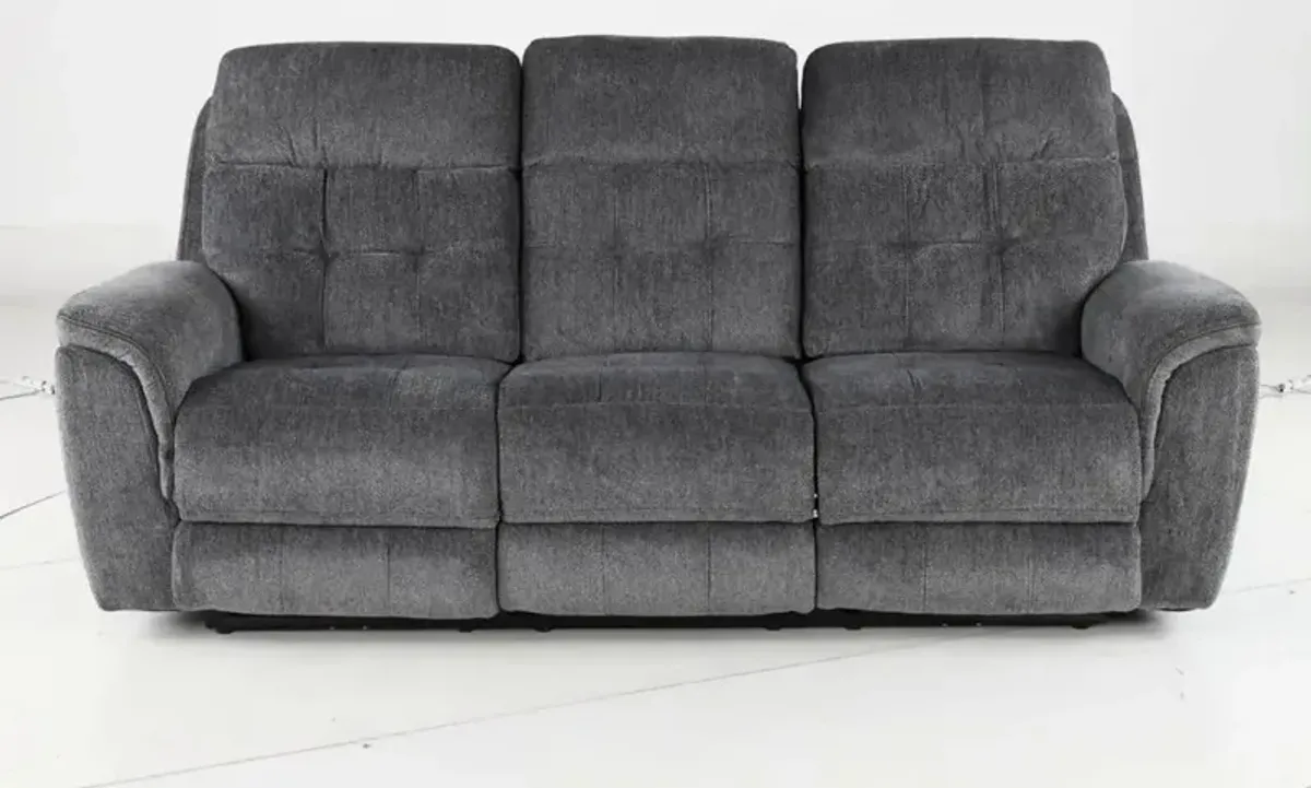 Spencer Storm Blue Power Reclining Sofa with Power Headrest and Lumbar