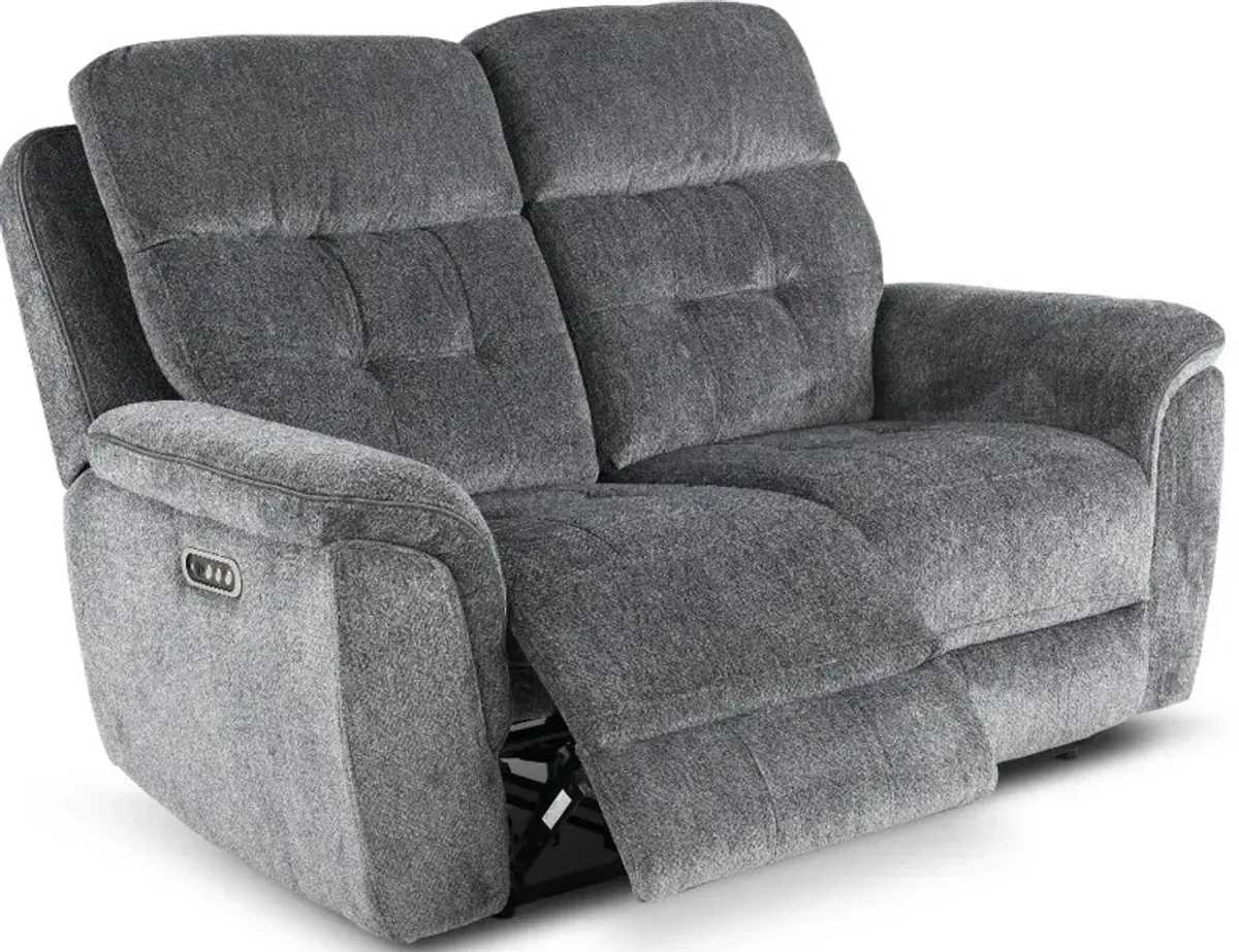 Spencer Storm Blue Power Reclining Loveseat with Power Headrest...