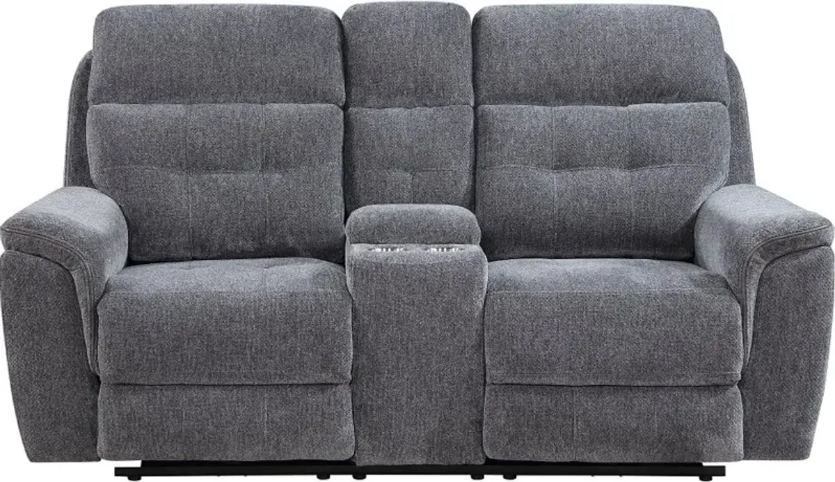 Spencer Storm Blue Power Reclining Loveseat with Power Headrest...