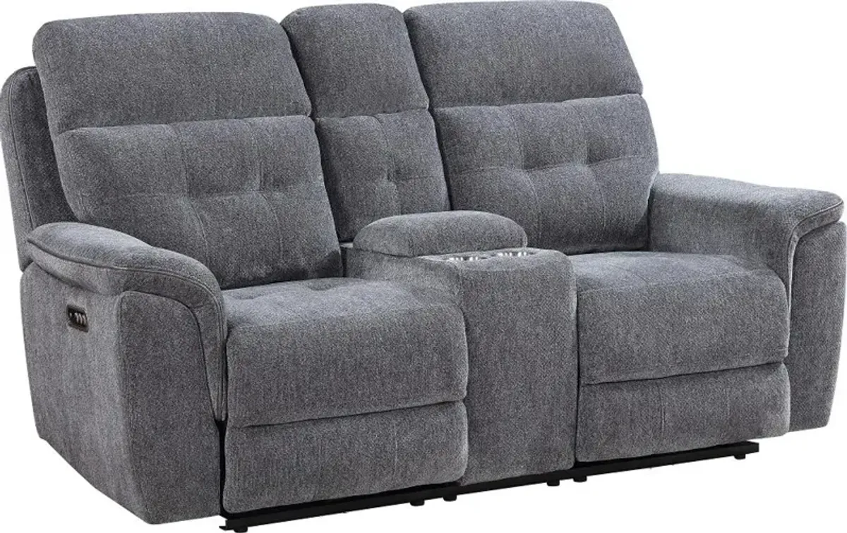 Spencer Storm Blue Power Reclining Loveseat with Power Headrest...