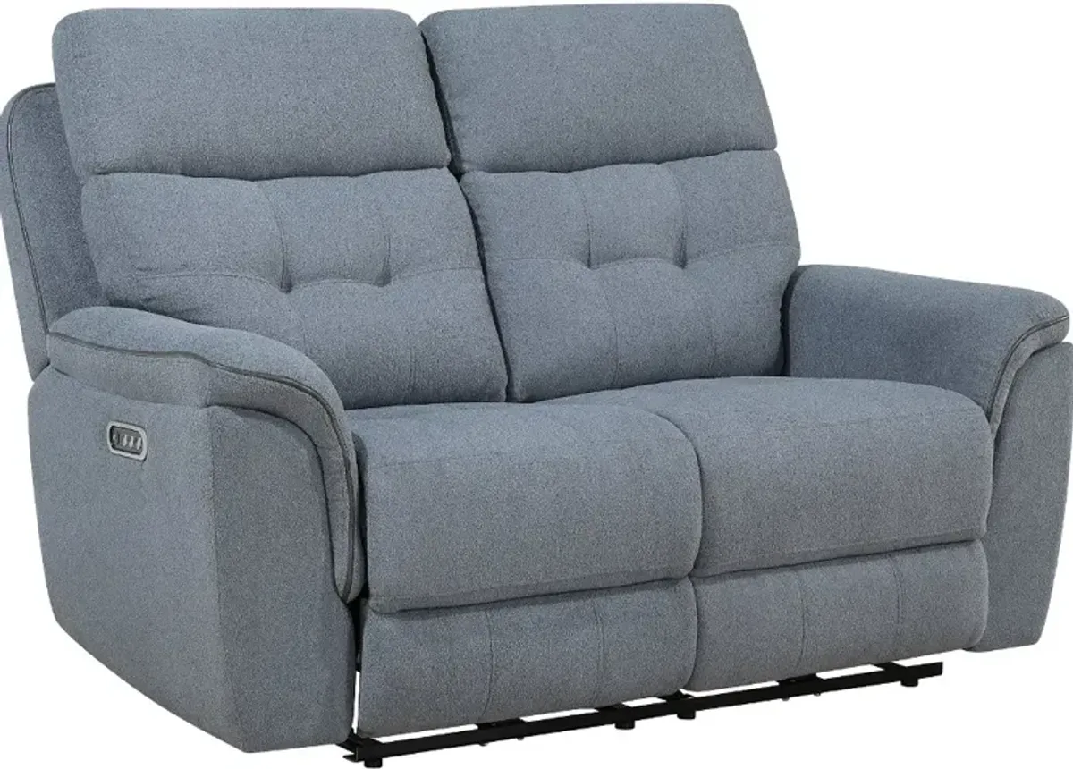 Spencer Storm Blue Power Reclining Loveseat with Power Headrest...