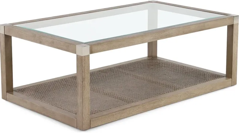 Calum Driftwood Glass and Cane Coffee Table