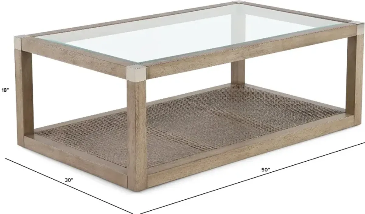 Calum Driftwood Glass and Cane Coffee Table