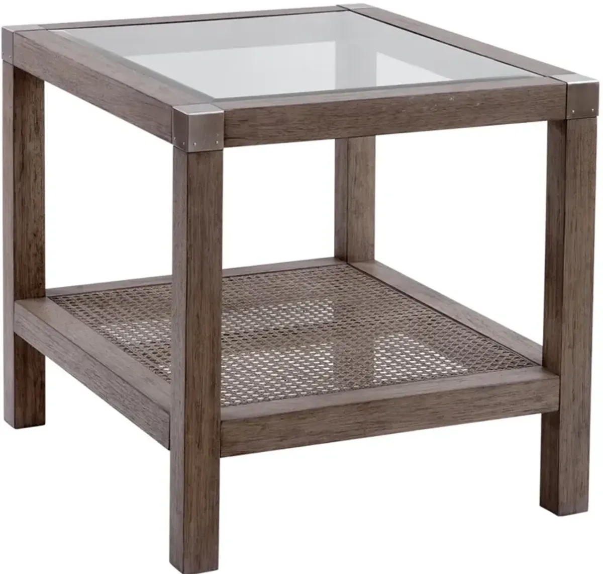 Calum Driftwood Glass and Cane End Table