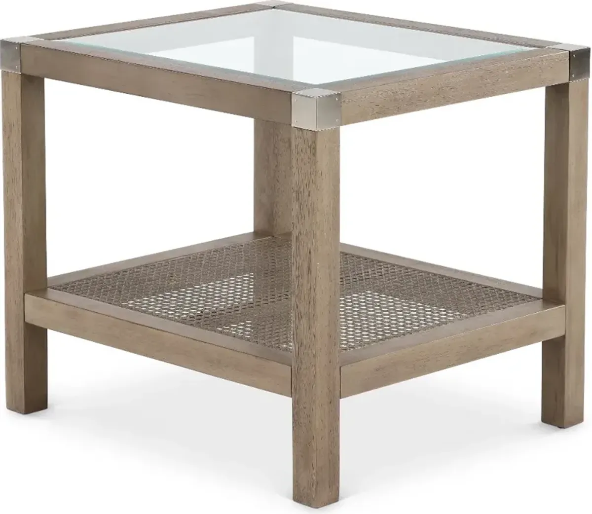 Calum Driftwood Glass and Cane End Table