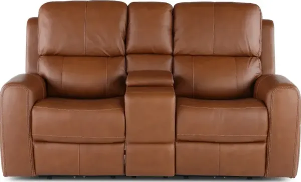 Linden Caramel Power Reclining Loveseat with Console