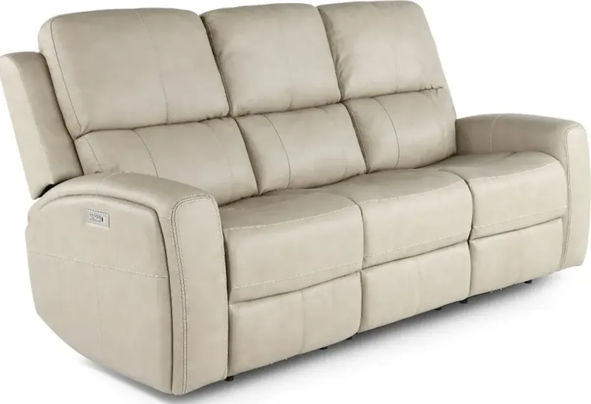 Linden Taupe Power Reclining Sofa with Power Headrests and Lumbar