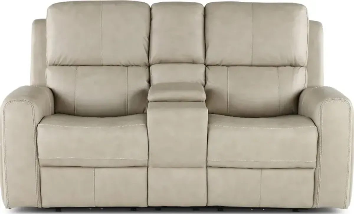 Linden Beige Power Reclining Loveseat with Console