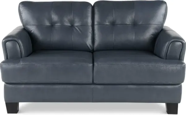 Manhattan Blue Leather Loveseat