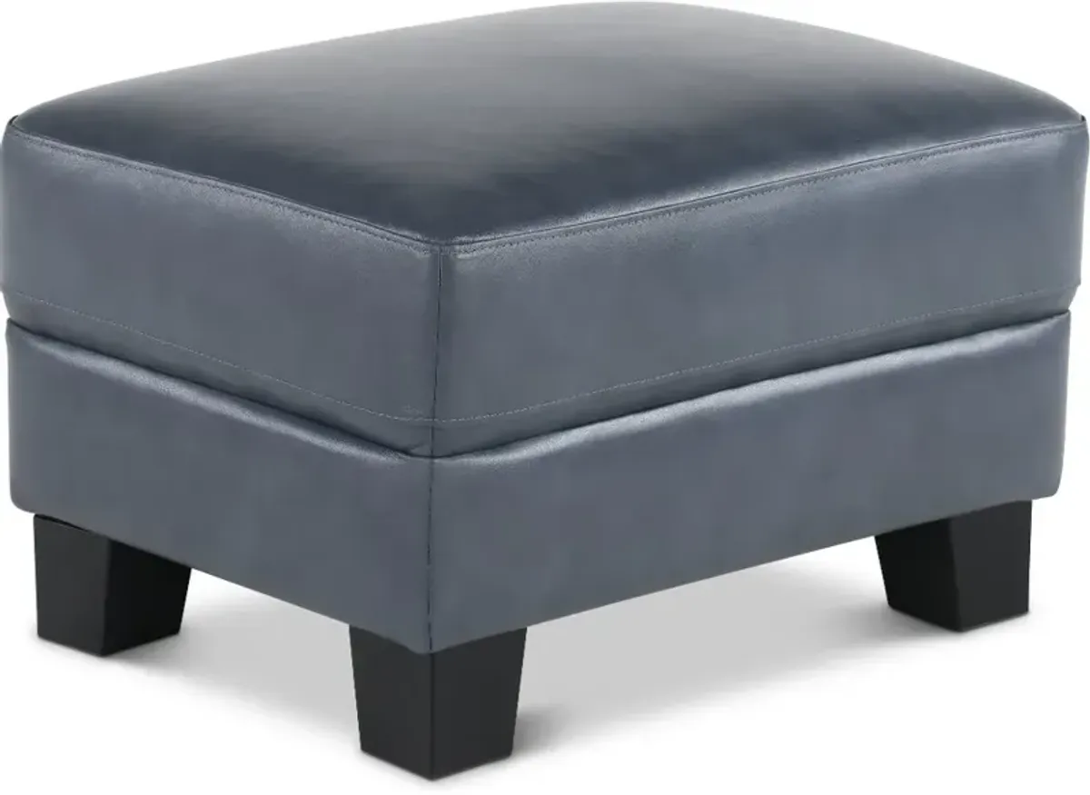 Manhattan Blue Leather Ottoman