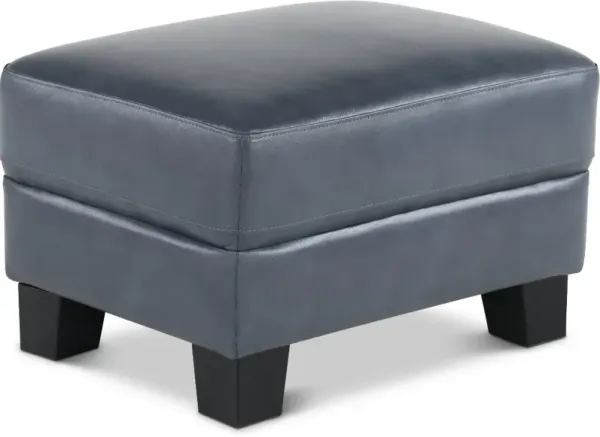 Manhattan Blue Leather Ottoman