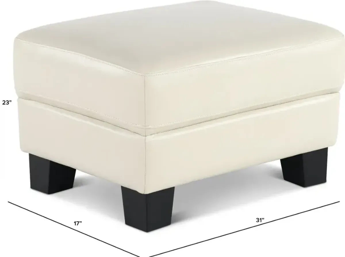 Manhattan Off White Leather Ottoman