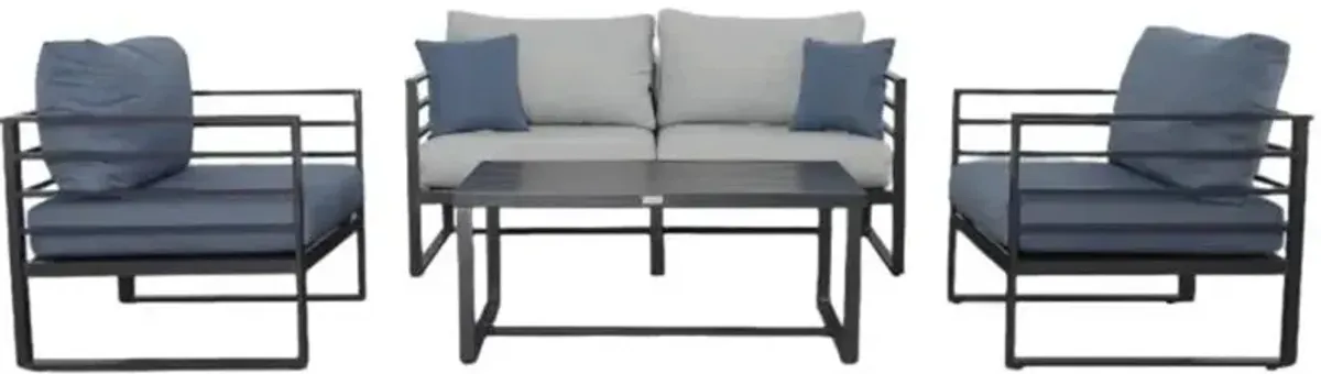 Holt Gray and Blue 4 Piece Patio Set