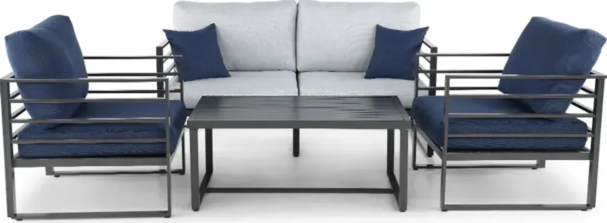 Holt Gray and Blue 4 Piece Patio Set