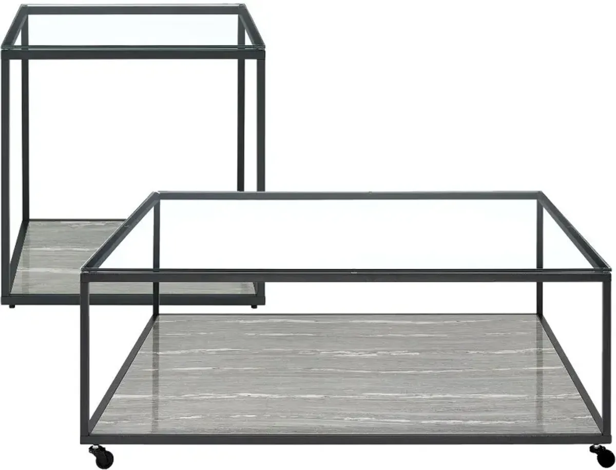 Yasmin Black and Gray Glass Square Coffee Table