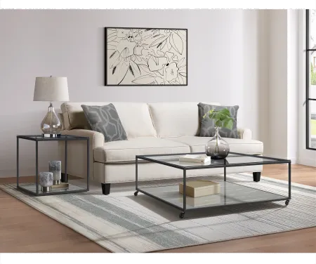 Yasmin Black and Gray Glass Square Coffee Table