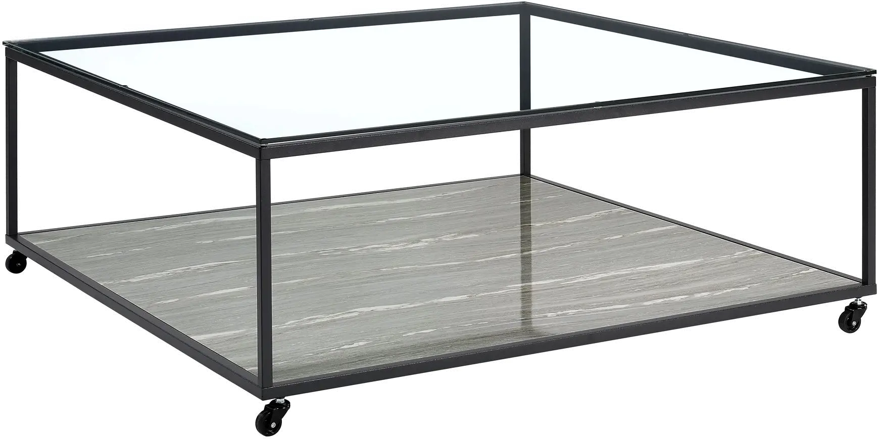 Yasmin Black and Gray Glass Square Coffee Table