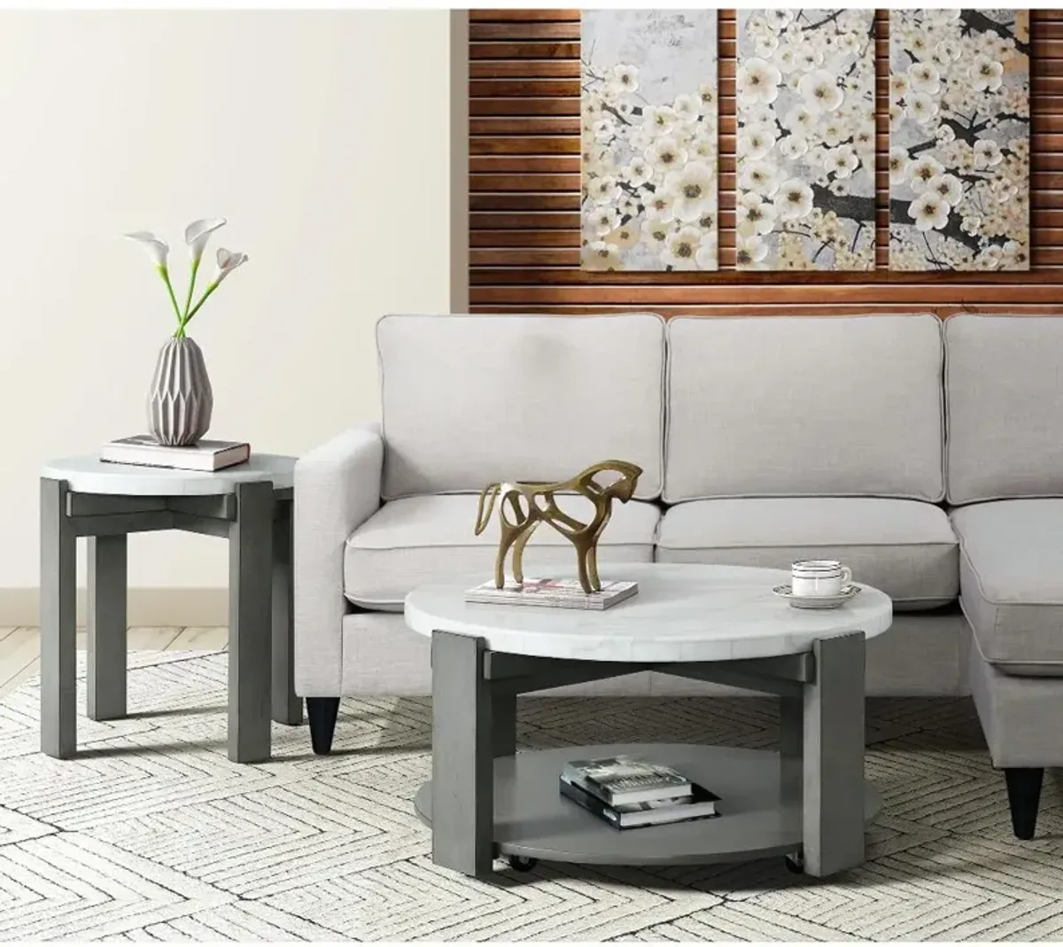 Rosamel Gray and White Marble Coffee Table