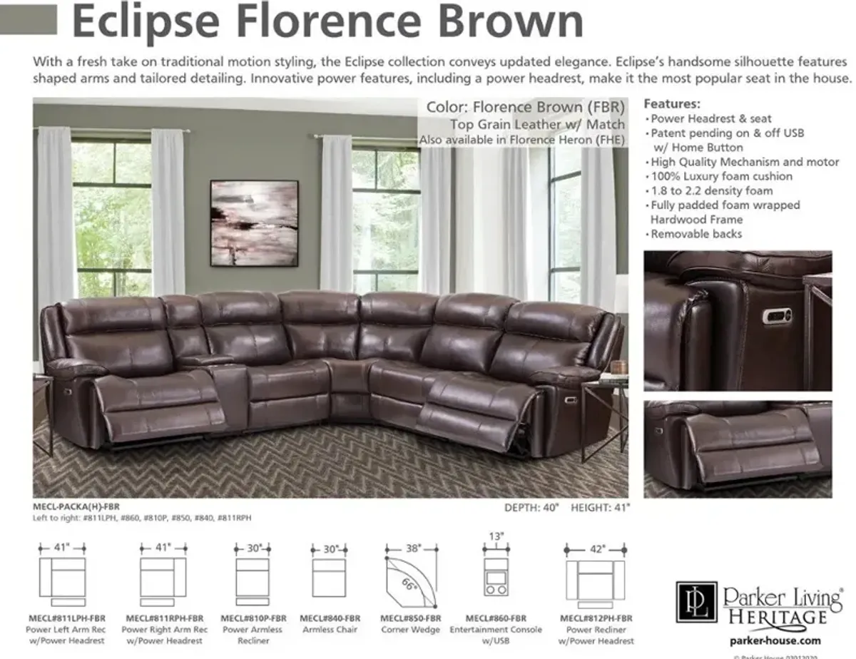 Eclipse Florence Brown 6-Piece Power Reclining Sectional