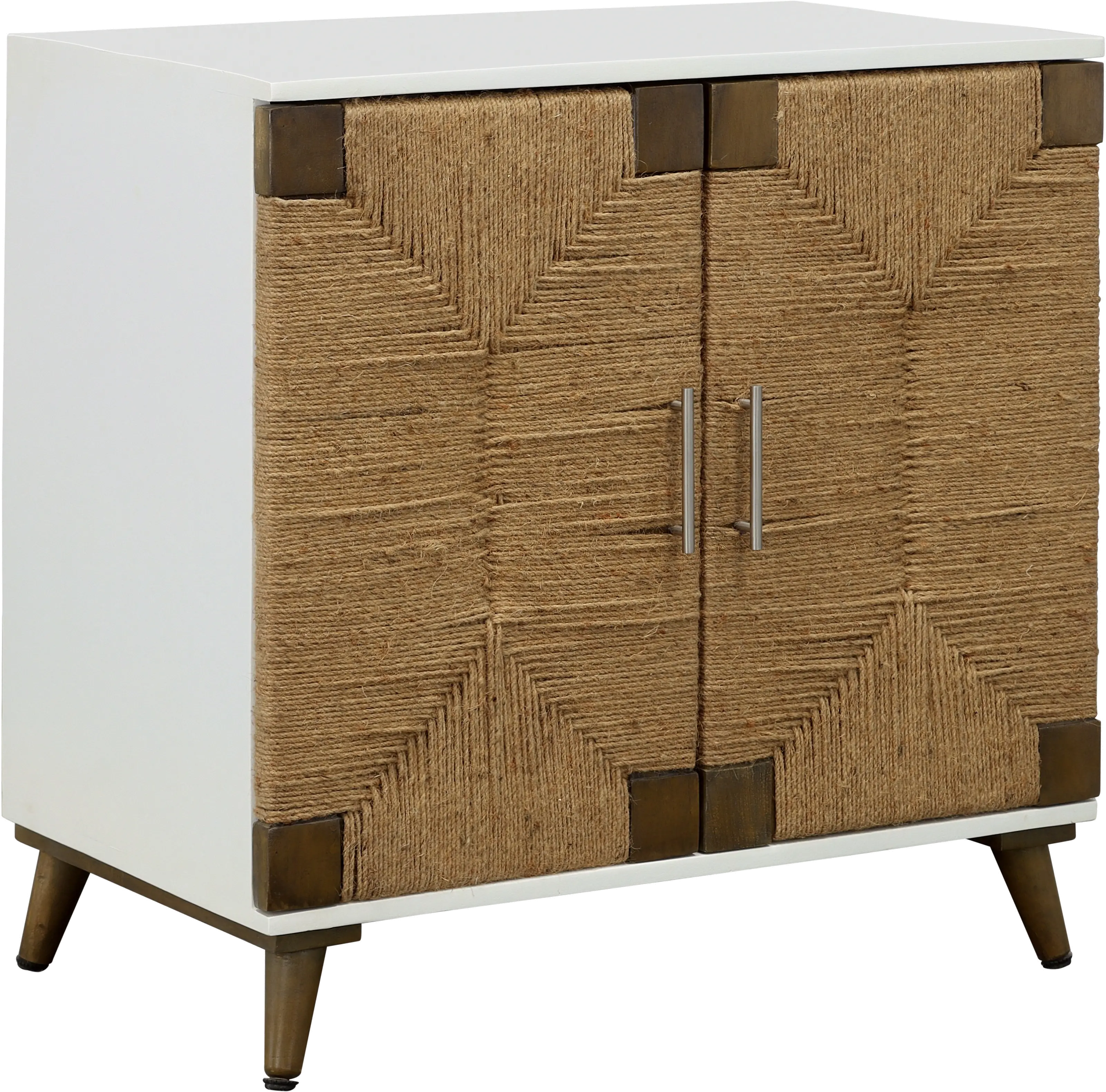 Woven Jute and White Two Door Cabinet