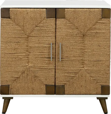 Woven Jute and White Two Door Cabinet