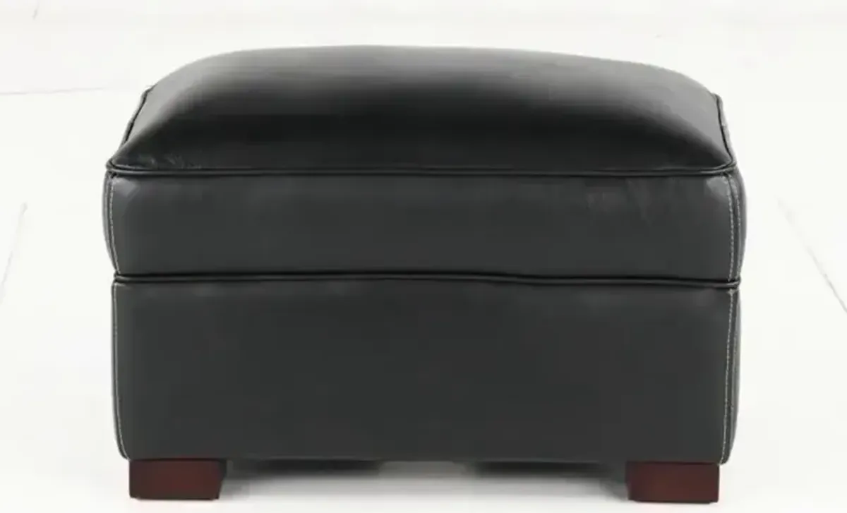 Stallion Black Leather Ottoman