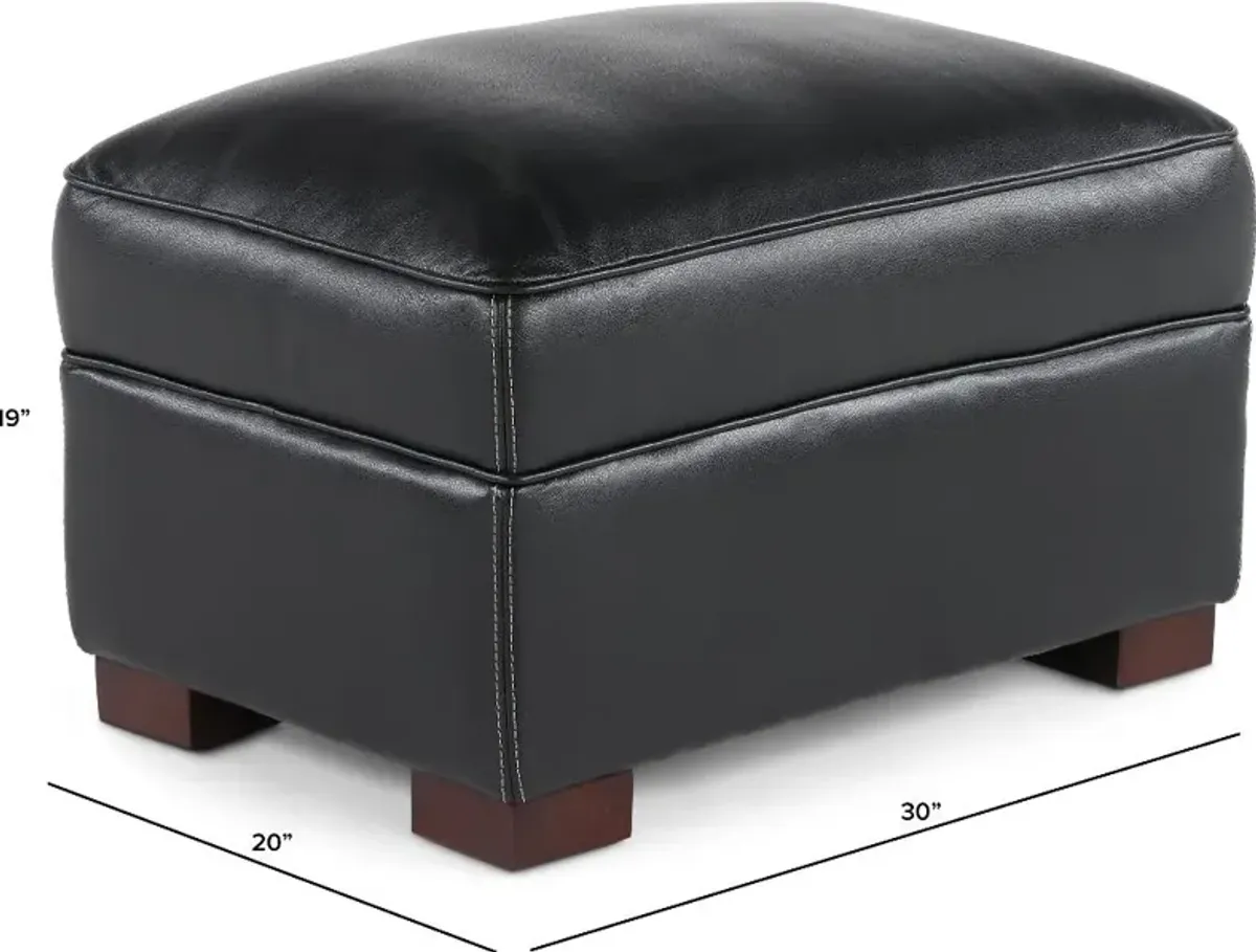 Stallion Black Leather Ottoman