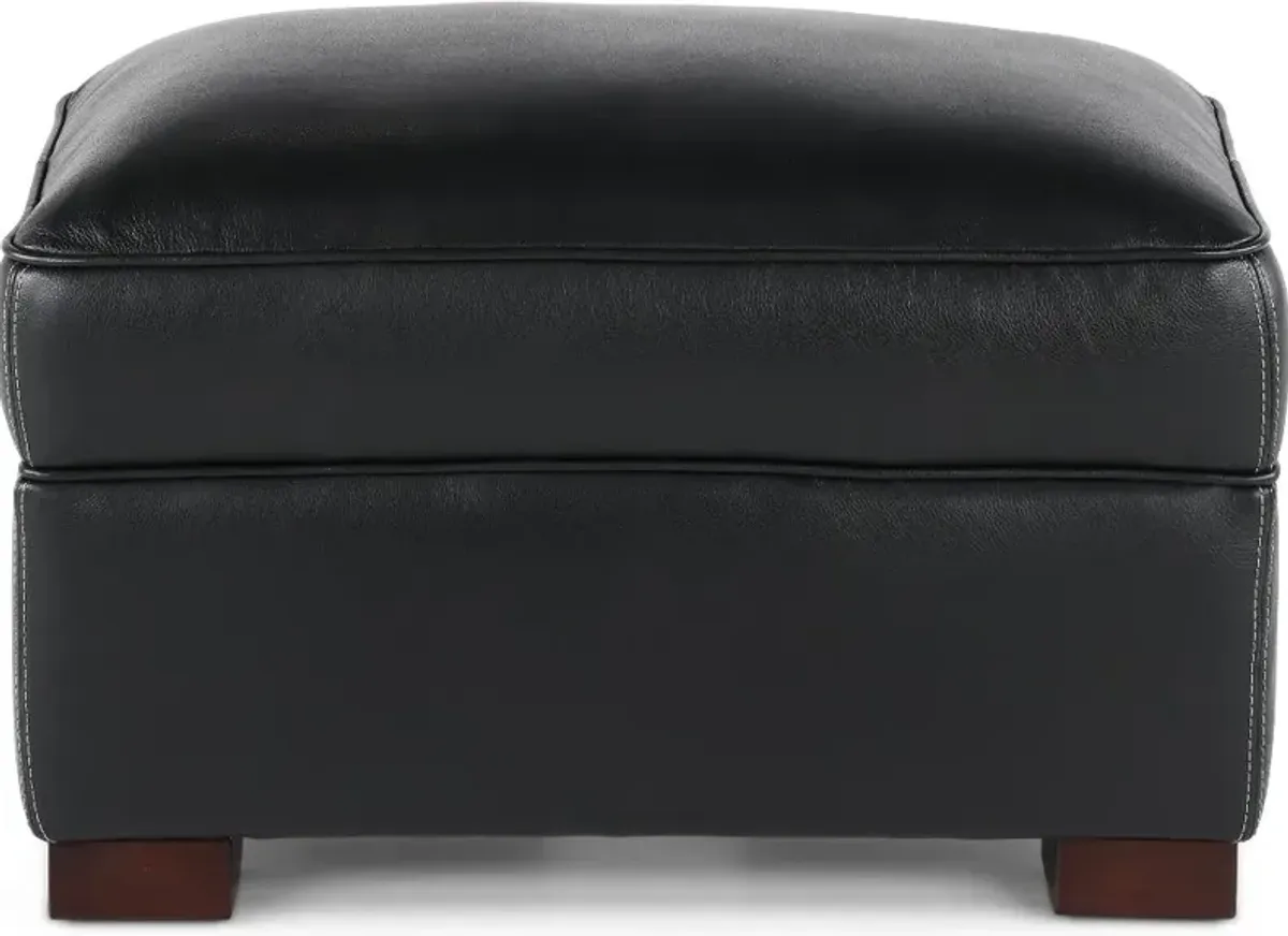 Stallion Black Leather Ottoman