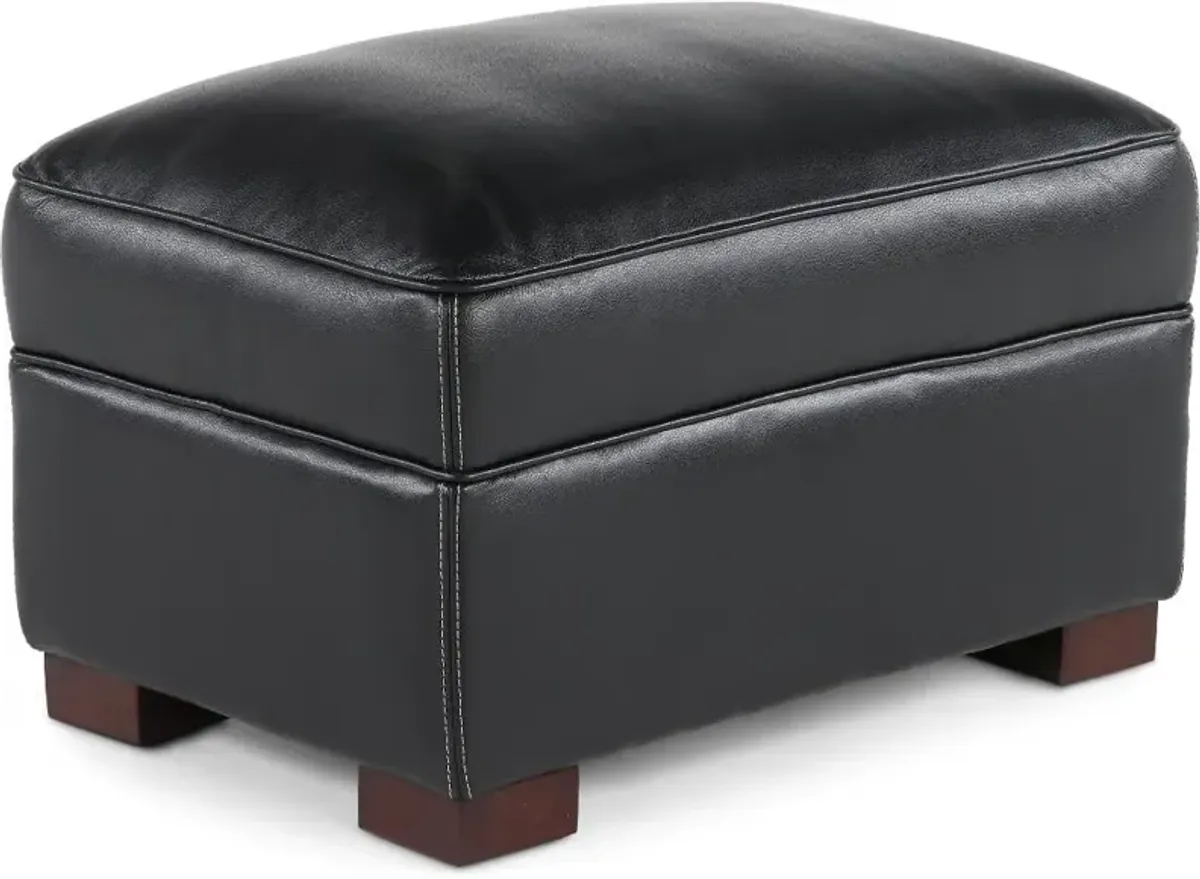 Stallion Black Leather Ottoman