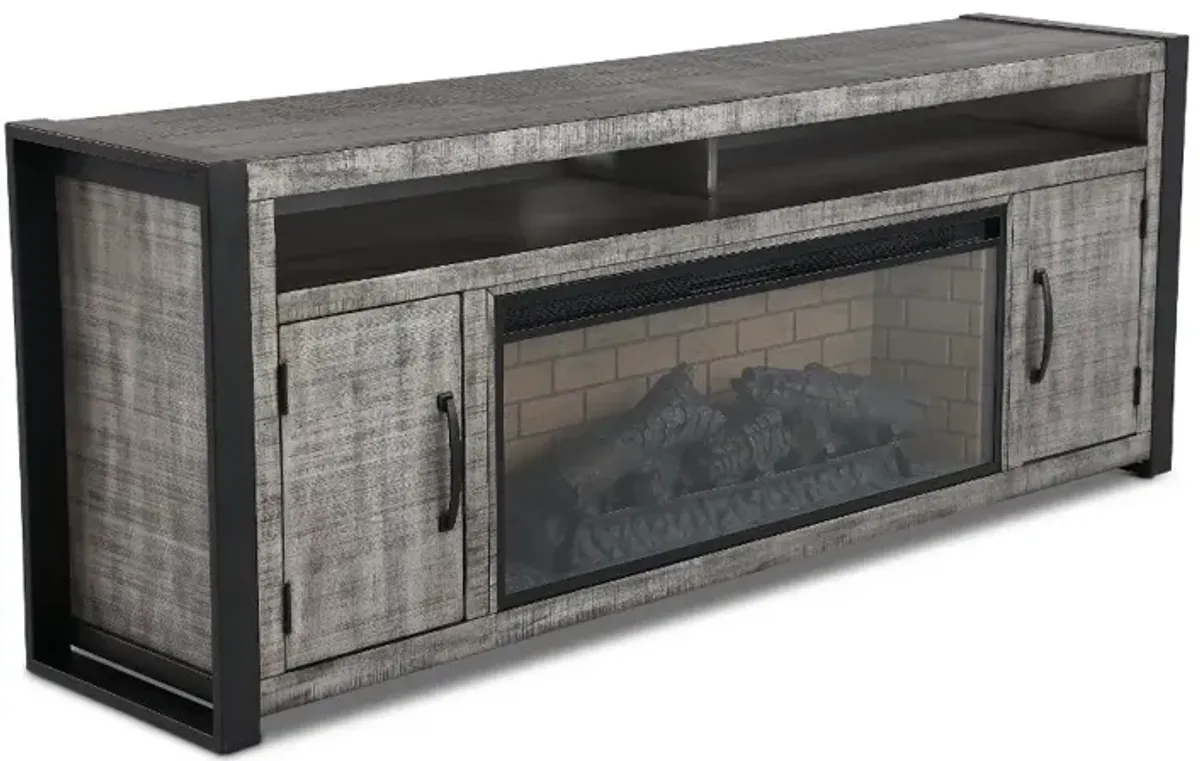Ferrand Gray 78" Log Fireplace TV Stand