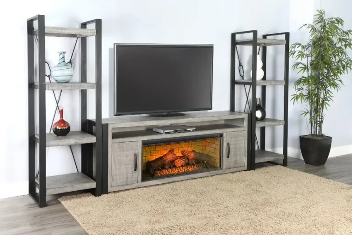 Ferrand Gray 78" Log Fireplace TV Stand