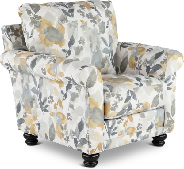 Jonesport Yellow and Gray Floral Accent Chair