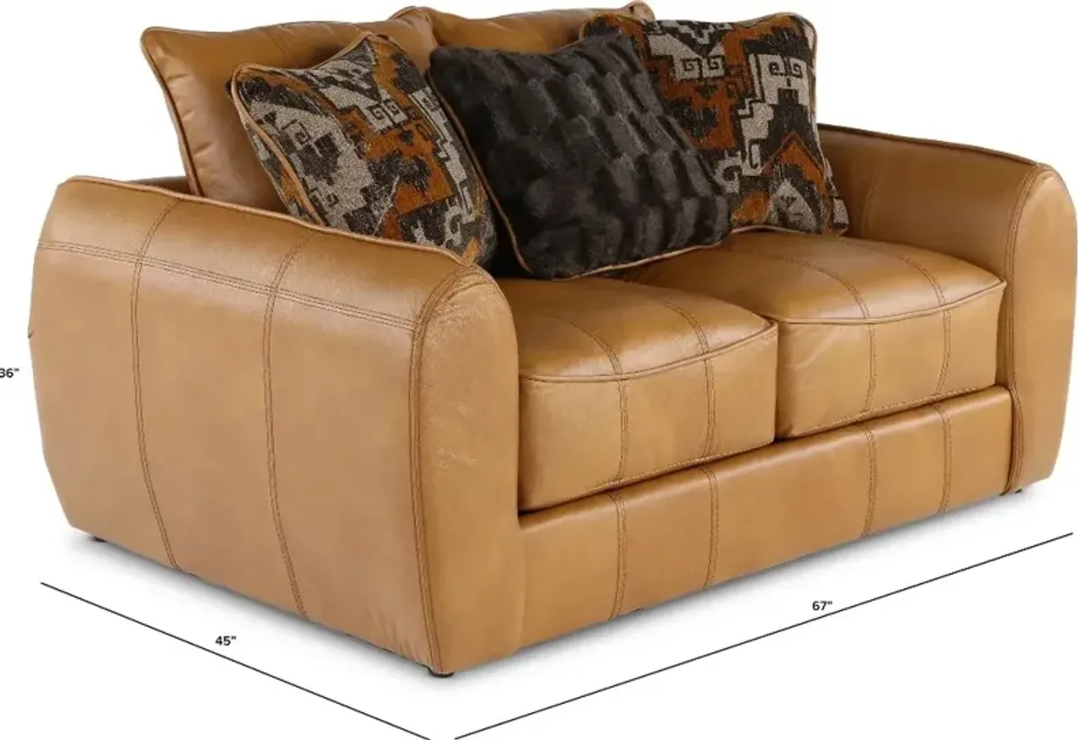 Corvara Tan Leather Loveseat