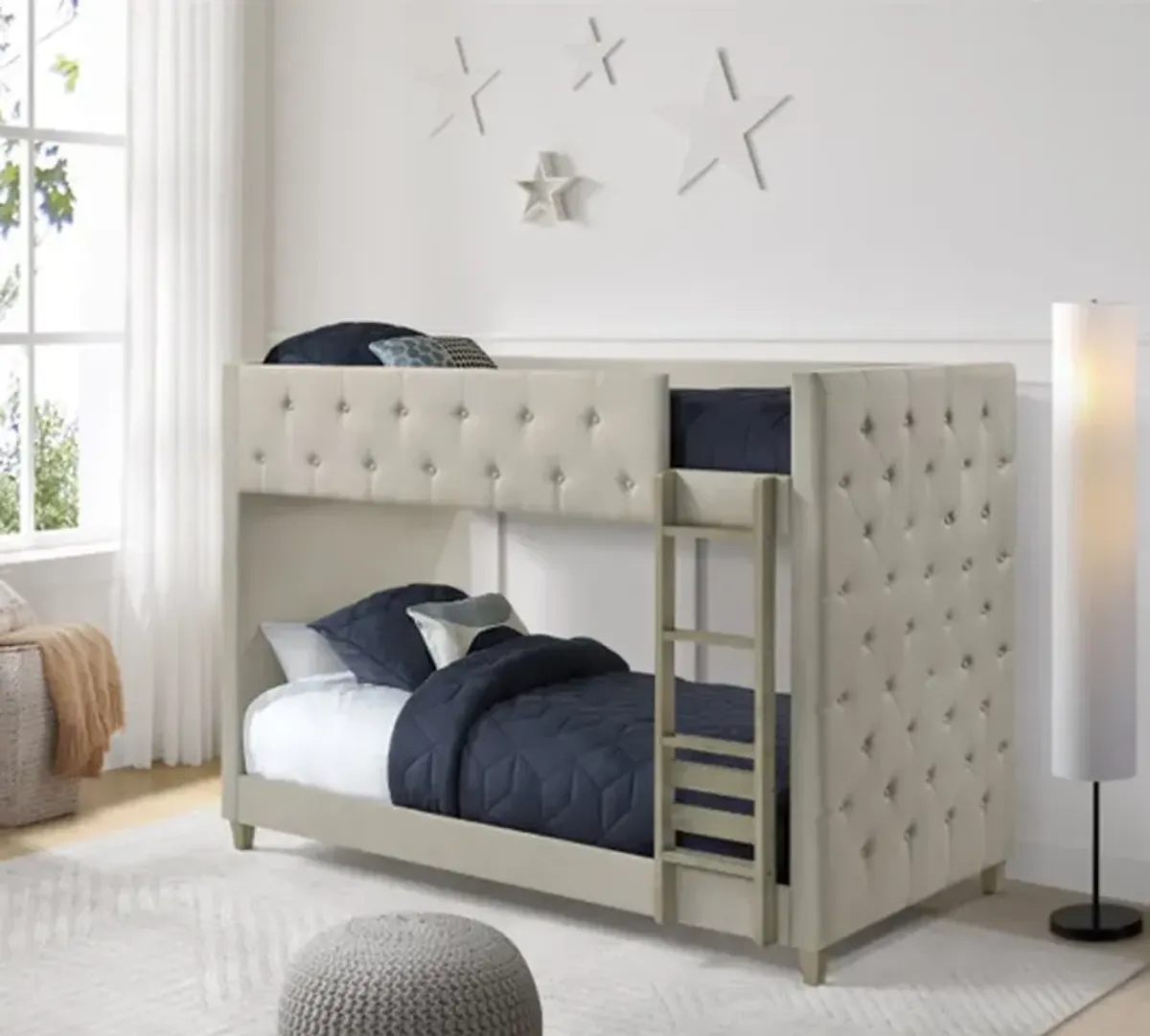 Addyson Gray Upholstered Twin-over-Twin Bunk Bed