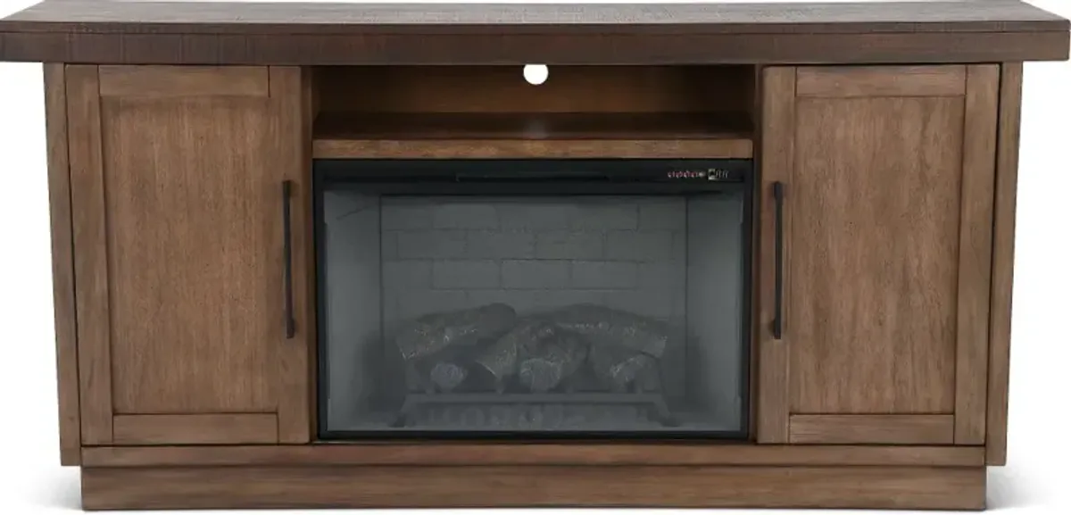 Boise Two-Tone Brown Fireplace Console