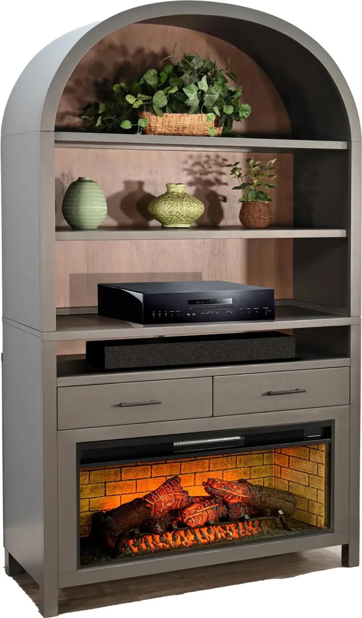 Chill Gray Wide Arch Fireplace Bookcase