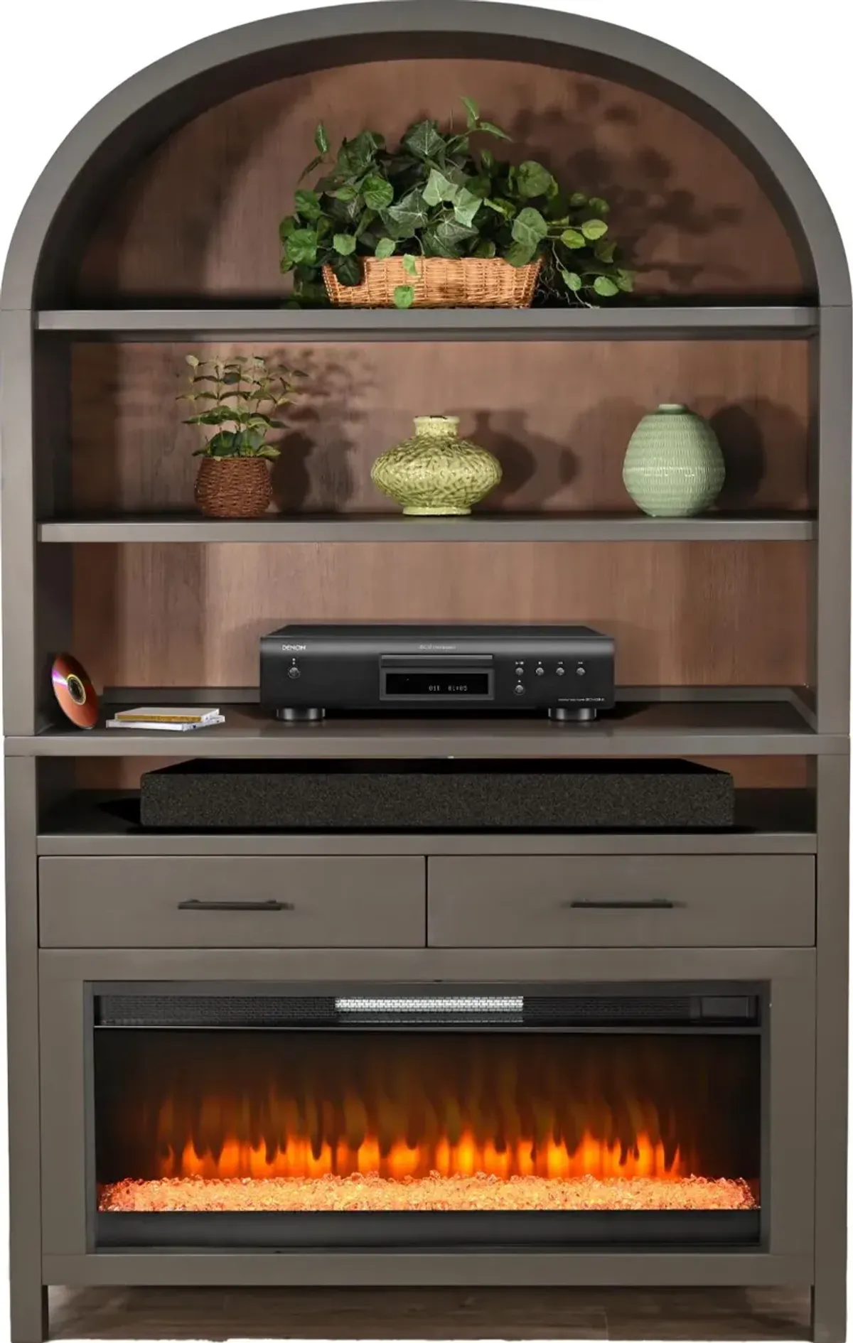 Chill Gray Wide Arch Fireplace Bookcase