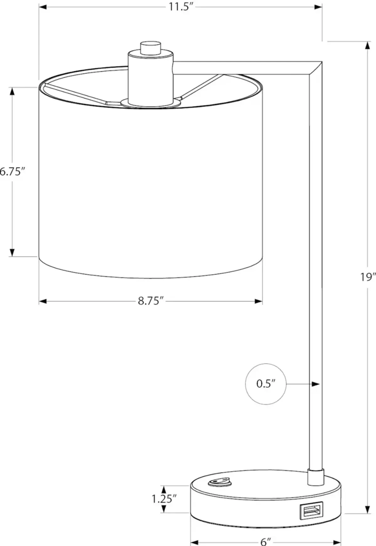 19 Inch Black Modern Metal Table Lamp