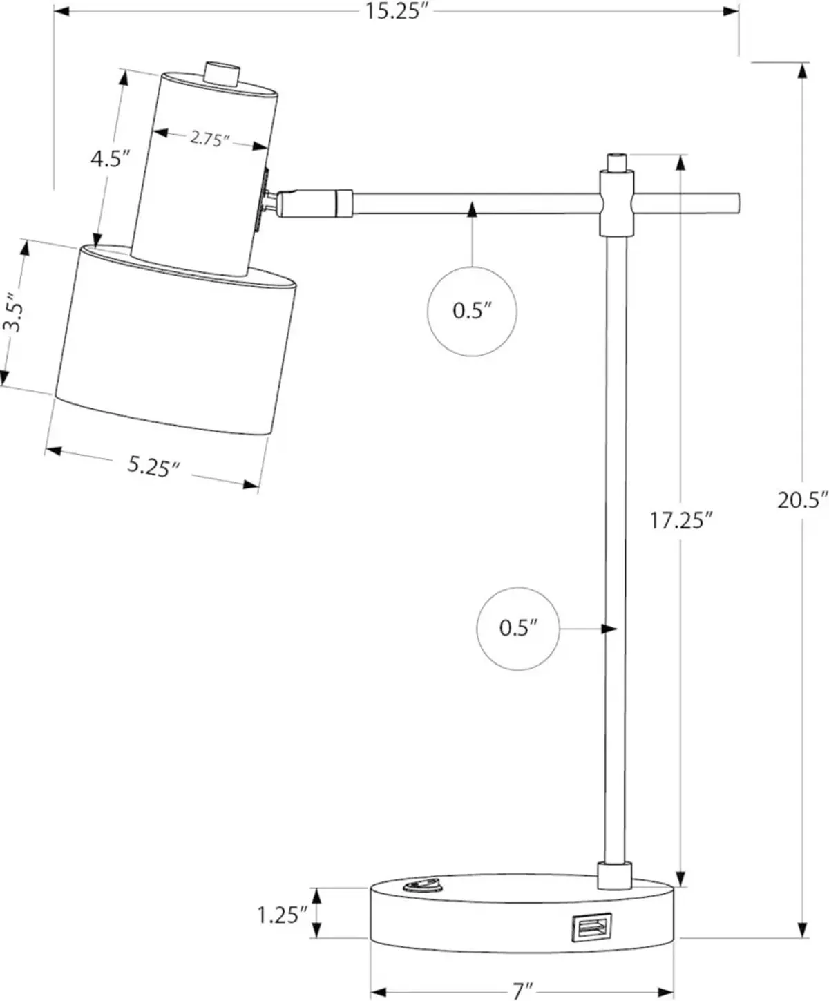 Metal Desk Lamp with USP Charging Port