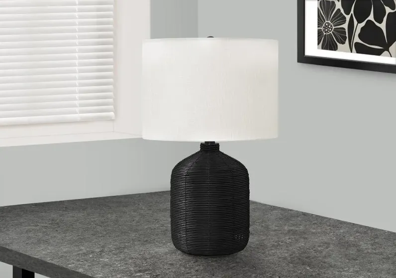 23 Inch Black Rattan Table Lamp