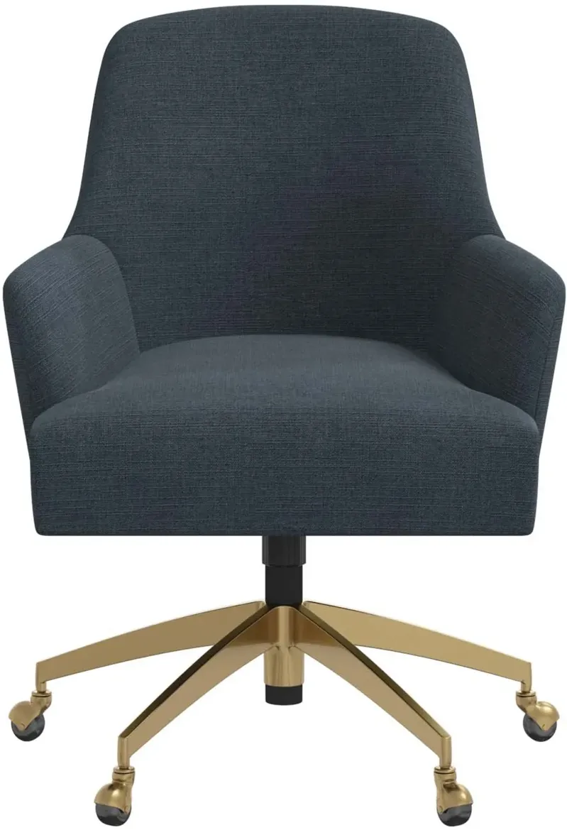 Shelby Linen Navy Office Chair with Gold Base