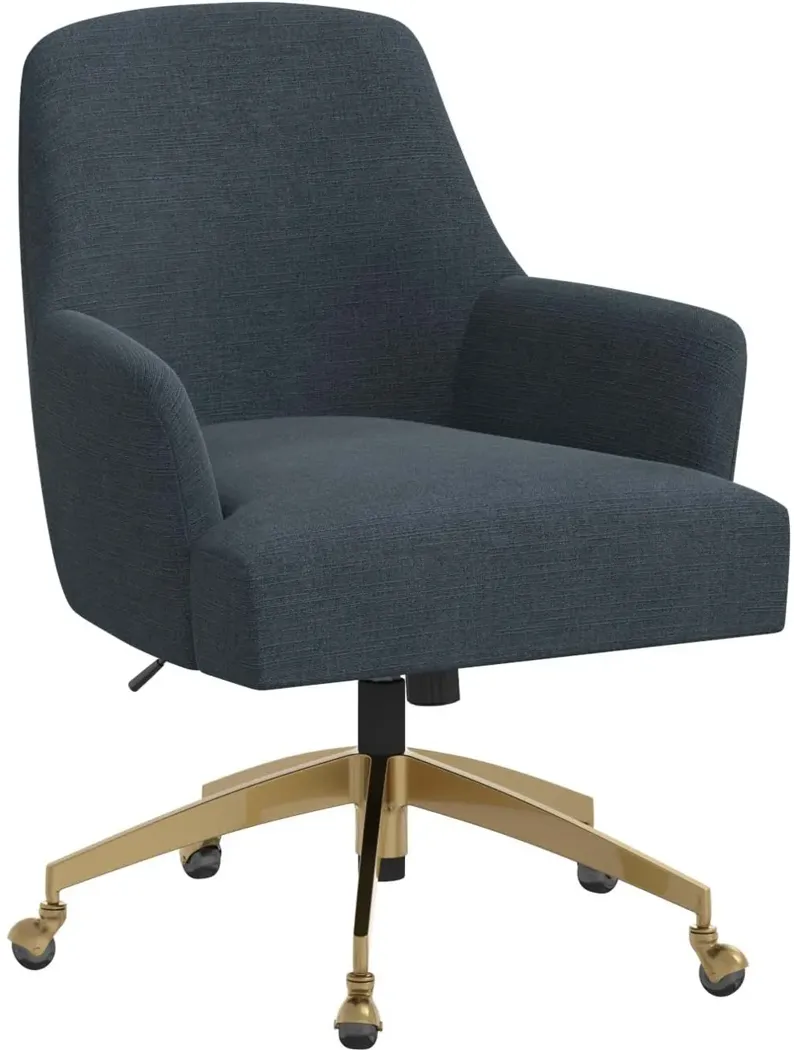 Shelby Linen Navy Office Chair with Gold Base