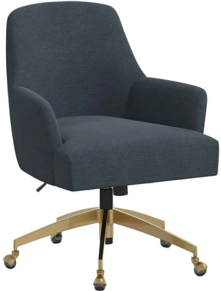 Shelby Linen Navy Office Chair with Gold Base